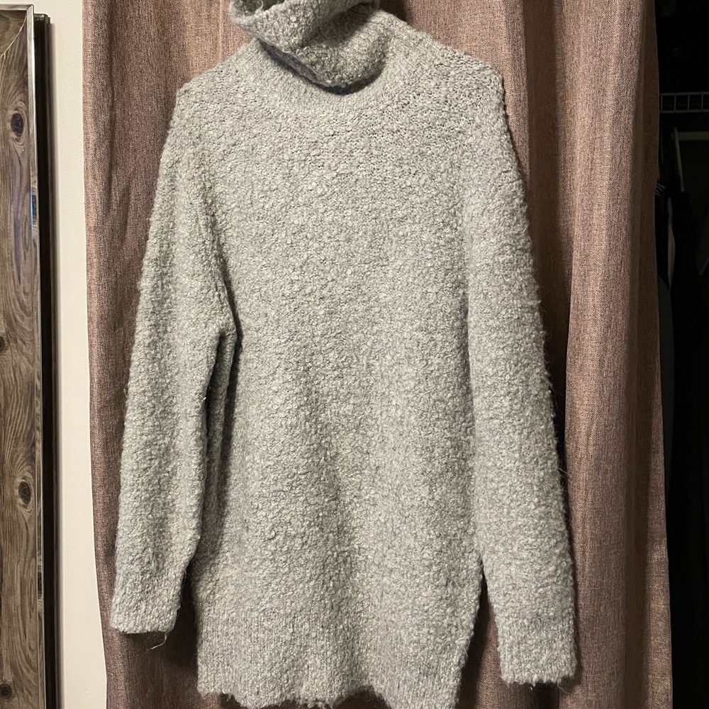 Aritzia Wilfred free grey fuzzy boucle knit turtleneck tunic sweater dress